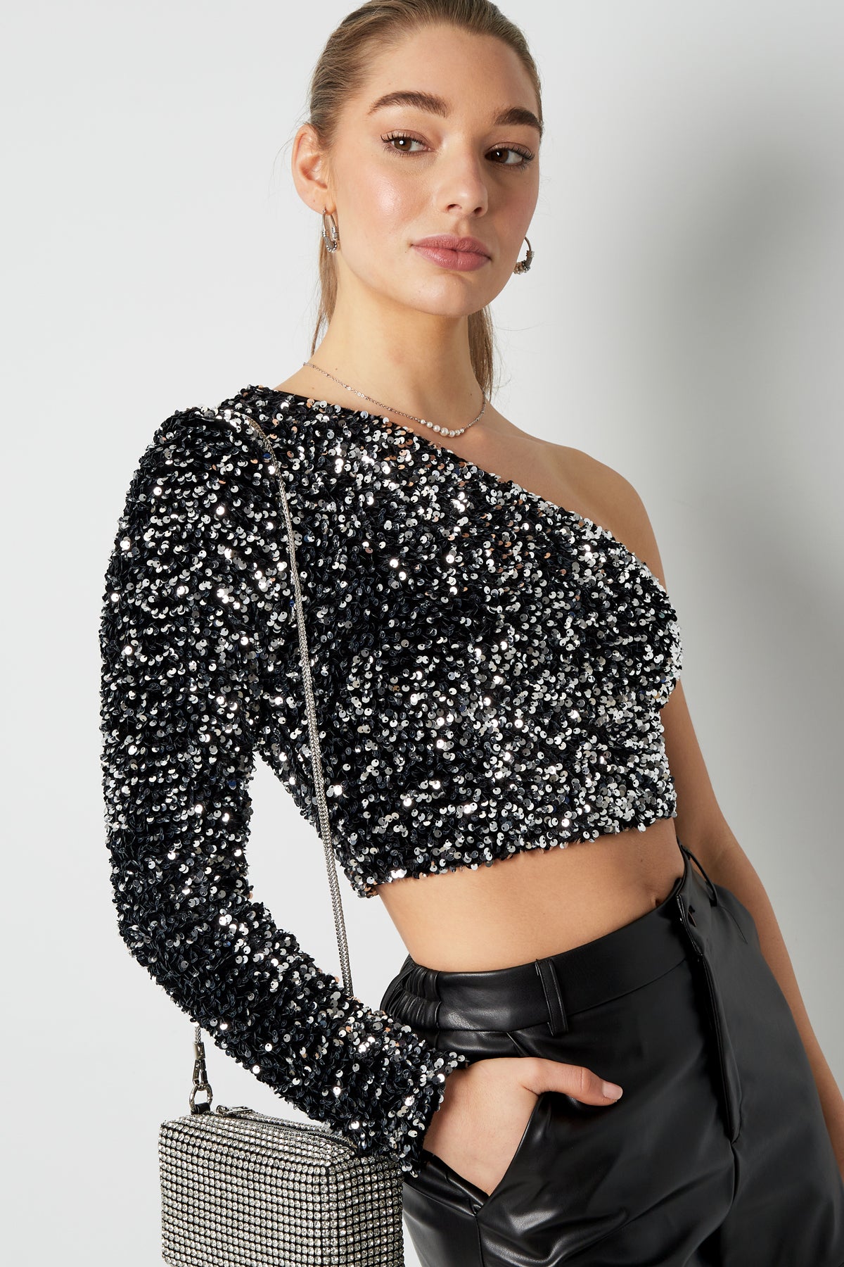 Glitter one shoulder top