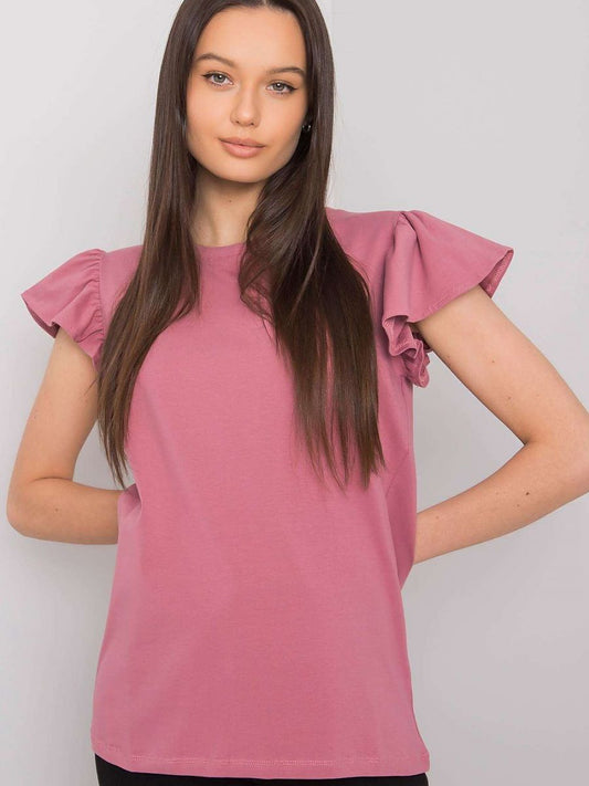 Roze dames top met korte mouwen en ruches