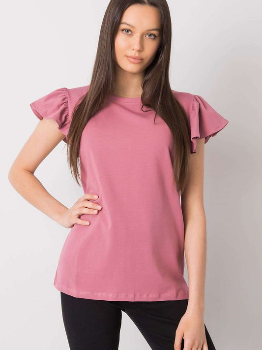 Roze dames top met korte mouwen en ruches