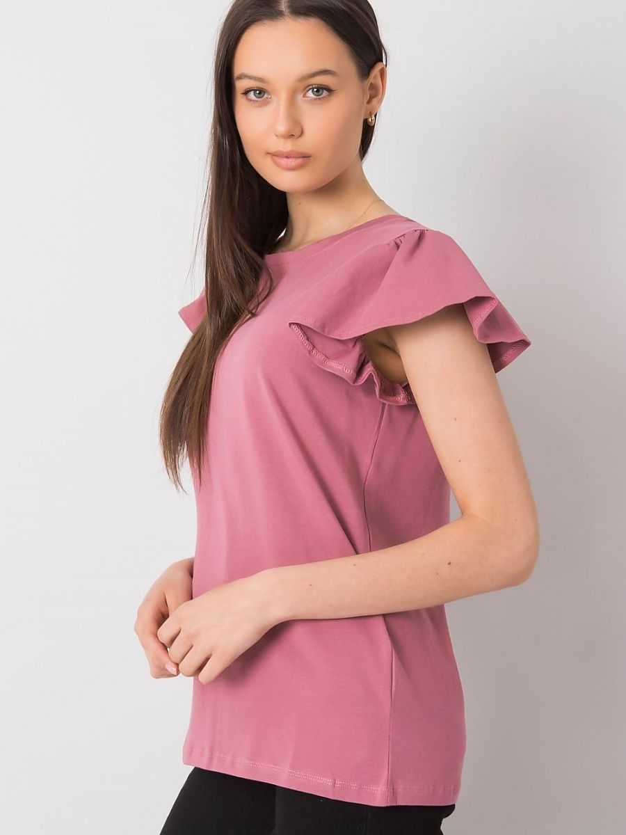 Roze dames top met korte mouwen en ruches